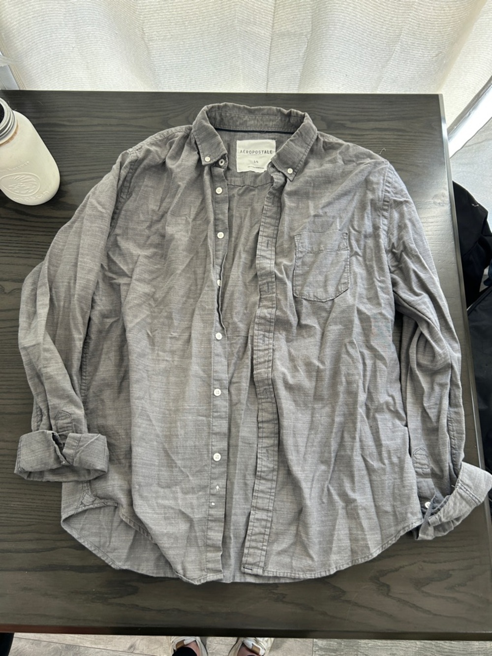 Aeropostale Men's Gray Button-Down Shirt with Chest Pocket